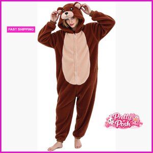 Brown Bear Animal Onesie Pajamas One-Piece Sleepwear Costume